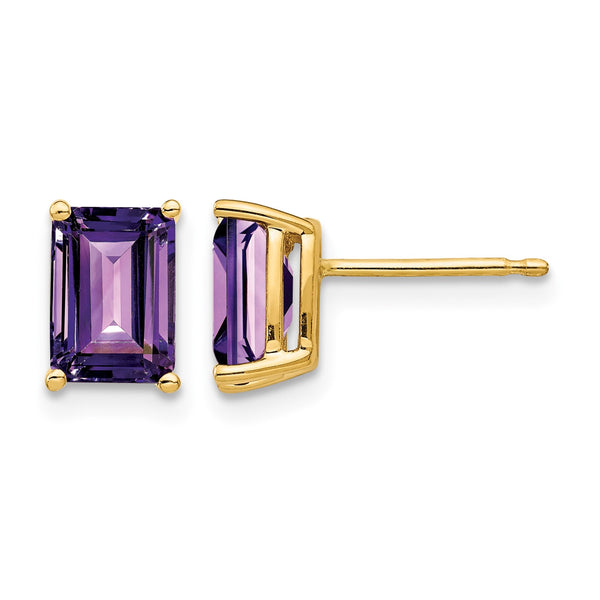 14k 7x5mm Emerald Cut Amethyst Earrings - Birthstone Company