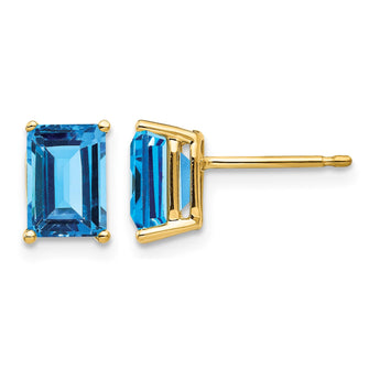 14k 7x5mm Emerald Cut Blue Topaz Earrings - Birthstone Company