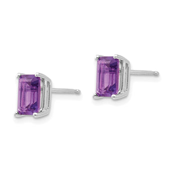 14k White Gold 7x5mm Emerald Cut Amethyst Earrings - Birthstone Company