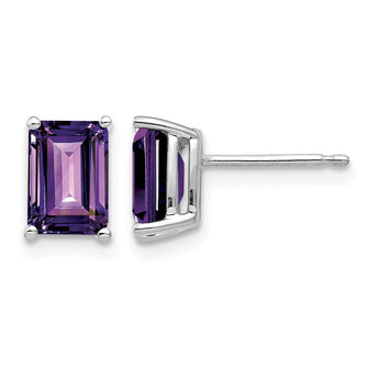 14k White Gold 7x5mm Emerald Cut Amethyst Earrings - Birthstone Company