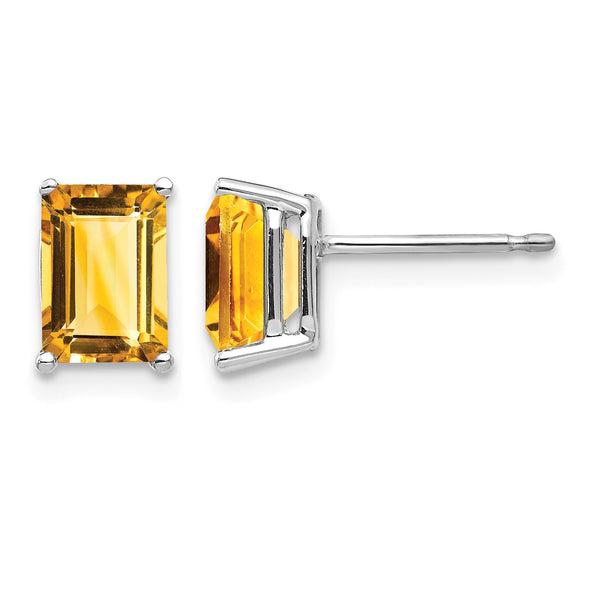 14k White Gold 7x5mm Emerald Cut Citrine Earrings - Birthstone Company