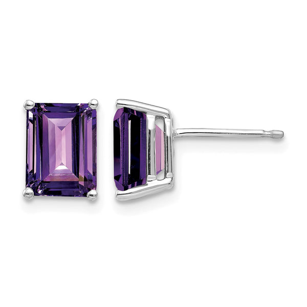 14k White Gold 8x6mm Emerald Cut Amethyst Earrings - Birthstone Company