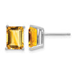 14k White Gold 8x6mm Emerald Cut Citrine Earrings - Birthstone Company