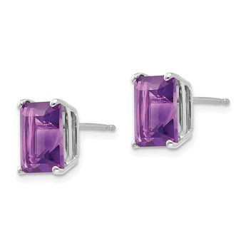 14k White Gold 9x7mm Emerald Cut Amethyst Earrings - Birthstone Company