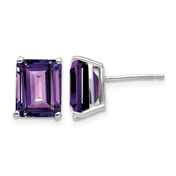 14k White Gold 9x7mm Emerald Cut Amethyst Earrings - Birthstone Company