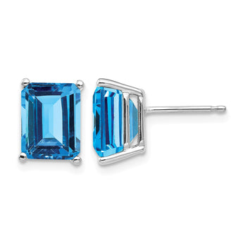 14k White Gold 9x7mm Emerald Cut Blue Topaz Earrings - Birthstone Company