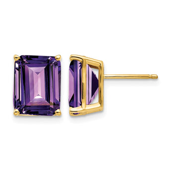 14k 10x8mm Emerald Cut Amethyst Earrings - Birthstone Company