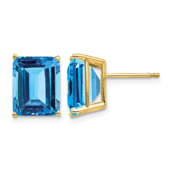 14k 10x8mm Emerald Cut Blue Topaz Earrings - Birthstone Company