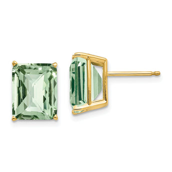 Checker-Cut Green Quartz Stud Earrings in 14K Yellow Gold, 10x8mm