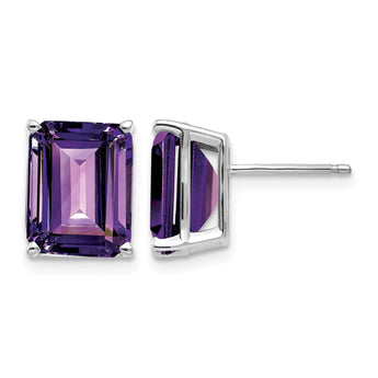 14k White Gold 10x8 Emerald Cut Amethyst Stud Earrings - Birthstone Company