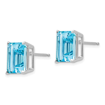 14k White Gold 10x8mm Emerald Cut Blue Topaz Earrings - Birthstone Company