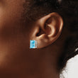 14k White Gold 10x8mm Emerald Cut Blue Topaz Earrings - Birthstone Company