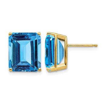 14k 12x10mm Emerald Cut Blue Topaz Earrings - Birthstone Company
