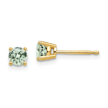 Round Checker-Cut Green Quartz Stud Earrings in 14K Yellow Gold, 4mm