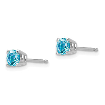 14k White Gold 4mm Round Blue Topaz Post Earrings - Birthstone Company