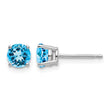 14k White Gold 5mm Round Blue Topaz Post Earrings - Birthstone Company