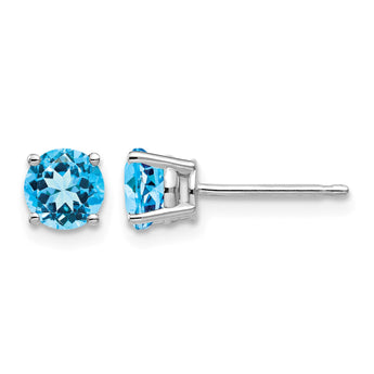 14k White Gold 5mm Round Blue Topaz Post Earrings - Birthstone Company