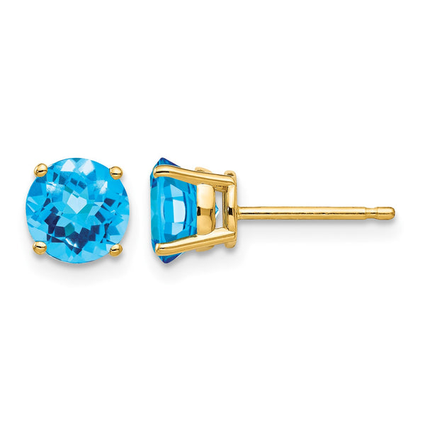 14k 6mm Blue Topaz Checker Earrings - Birthstone Company