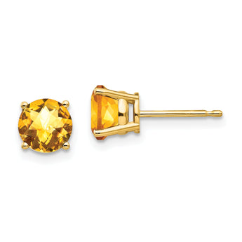 14k 6mm Citrine Checker Earrings