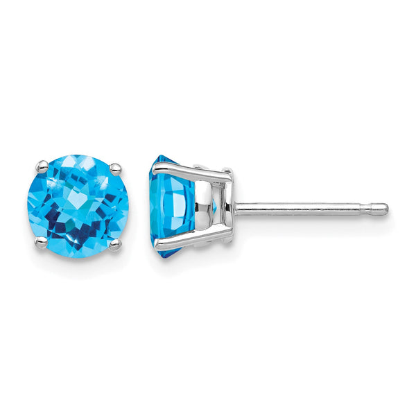 14k White Gold 6mm Blue Topaz Checker Earrings - Birthstone Company