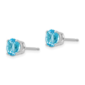 14k White Gold 6mm Round Blue Topaz Post Earrings - Birthstone Company
