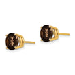 Round Smoky Quartz Stud Earrings in 14K Yellow Gold, 7mm