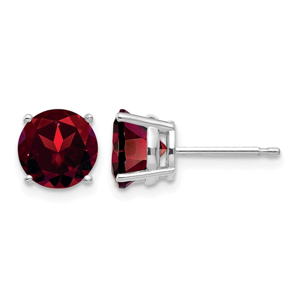 14k White Gold 7mm Garnet Earrings - Birthstone Company