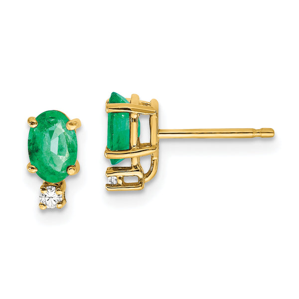 14k 6x4mm Oval Emerald and AA Quality Diamond Post Earrings