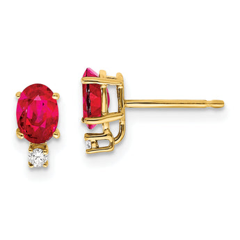 14k 6x4mm Oval Ruby and VS Quality Diamond Post Earrings