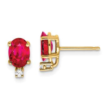14K 7x5mm Oval Ruby VS Diamond Earrings
