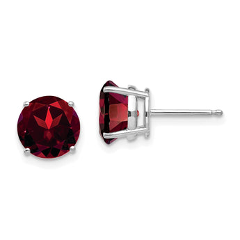 14k White Gold 8mm Garnet Earrings