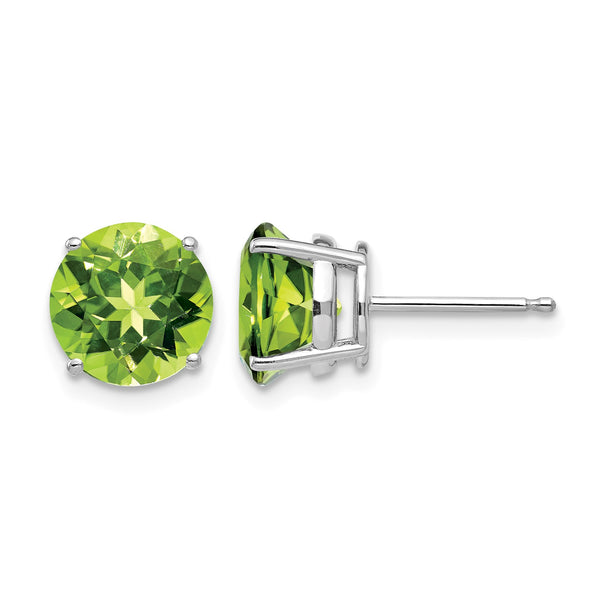 14k White Gold 8mm Peridot Earring - Birthstone Company