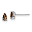 Pear Checker-Cut Smoky Quartz Stud Earrings in 14K White Gold, 5x3mm