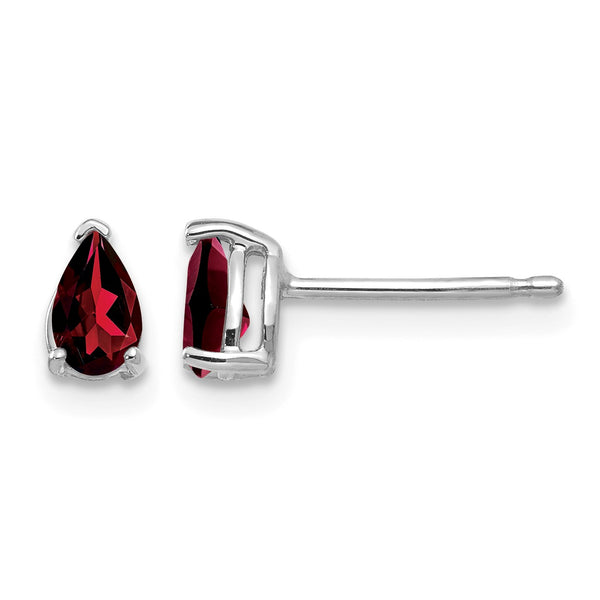 14k White Gold 5x3mm Pear Garnet Earrings - Birthstone Company
