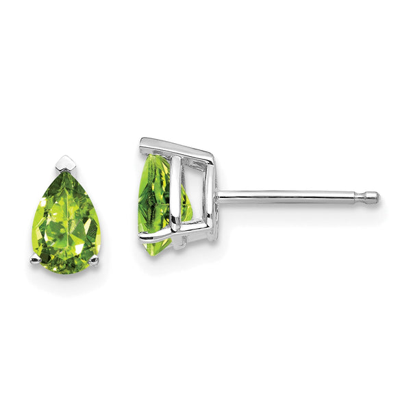 14k White Gold 6x4mm Pear Peridot Earrings