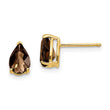 Pear Checker-Cut Smoky Quartz Stud Earrings in 14K Yellow Gold, 7x5mm