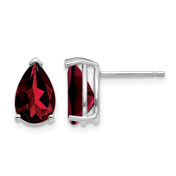 14k White Gold 9x6mm Pear Garnet Earrings - Birthstone Company