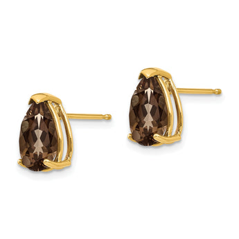 Pear Smoky Quartz Stud Earrings in 14K Yellow Gold, 10x7mm
