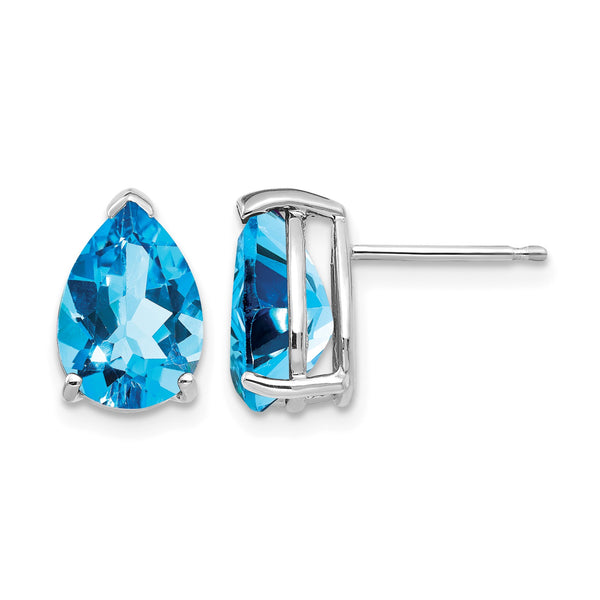 14k White Gold 10x7mm Pear Blue Topaz Earrings - Birthstone Company