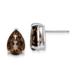 Pear Smoky Quartz Stud Earrings in 14K White Gold, 10x7mm