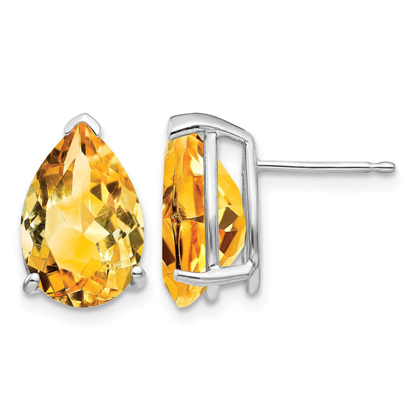 14k White Gold Citrine Pear Stud Earrings - Birthstone Company