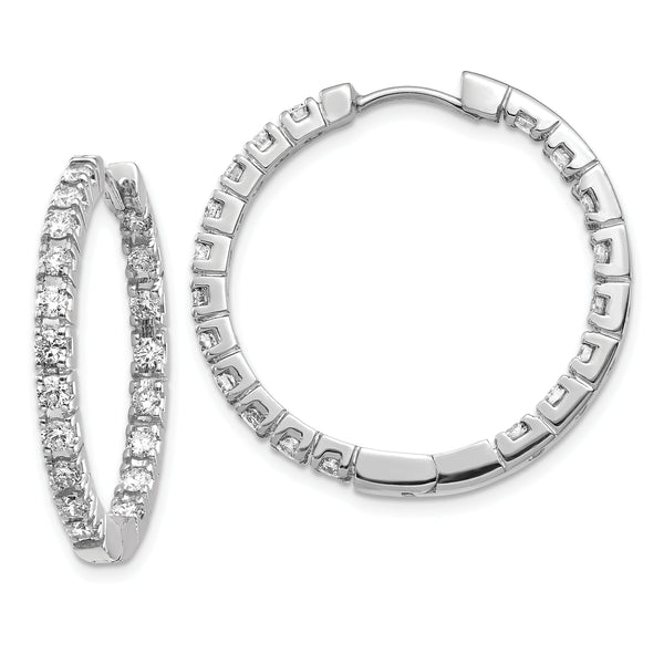14k White Gold 1.9 carat AAA Diamond In/Out Hinged Hoop Earrings