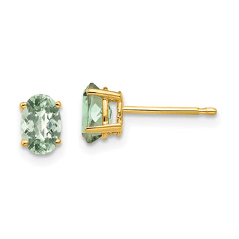Oval Checker-Cut Green Quartz Stud Earrings in 14K Yellow Gold, 6x4mm