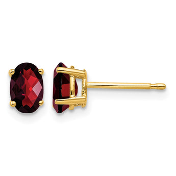 14k 6x4mm Oval Garnet Checker Earrings - Birthstone Company