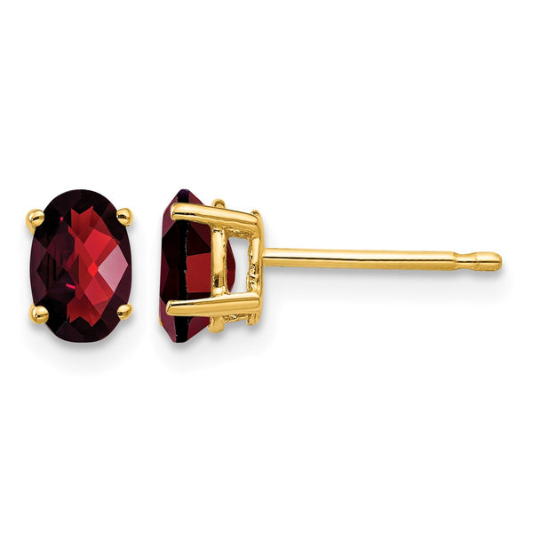 14k 6x4mm Oval Garnet Checker Earrings - Birthstone Company