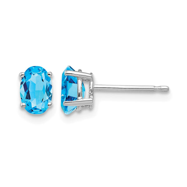 14k White Gold 6x4mm Oval Blue Topaz Earrings - Birthstone Company
