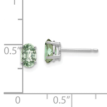 Oval Checker-Cut Green Quartz Stud Earrings in 14K White Gold, 6x4mm
