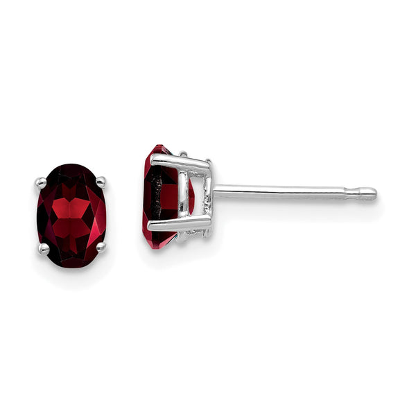 14k White Gold 6x4mm Oval Garnet Earrings