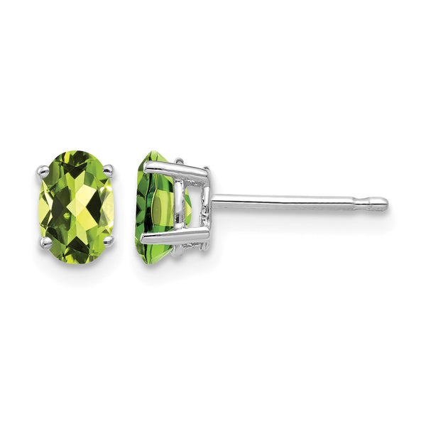 14k White Gold 6x4mm Oval Peridot Earrings - Birthstone Company