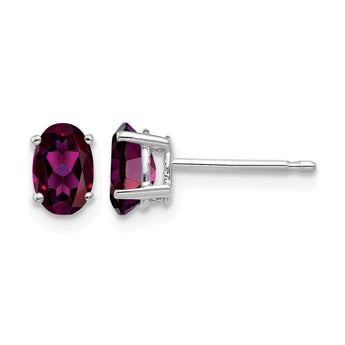 14k White Gold 6x4mm Oval Rhodolite Garnet Earrings - Birthstone Company